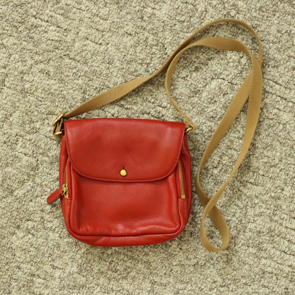 JCrew red leather purse/camera bag